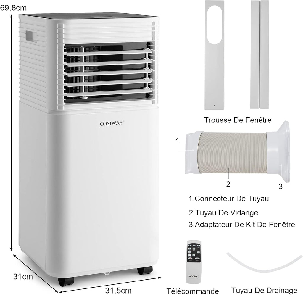 GOPLUS Climatiseur Mobile 9000BTU 2,6kW, Climatiseur 4 en 1 Fonction de Refroidissement, Déshumidification, Ventilation, Mode Nuit, Minuterie 24H, Contr?le Télécommande/écran, 20©O, Noir, R290