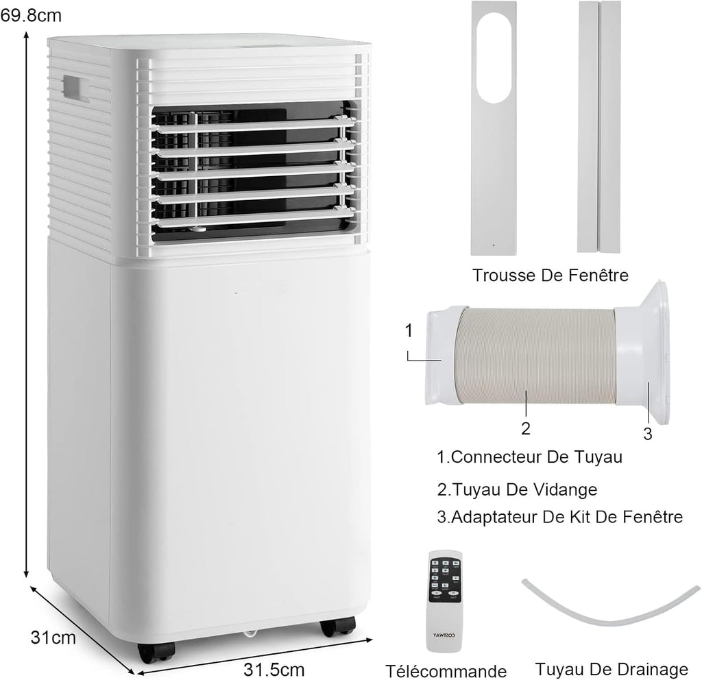 GOPLUS Climatiseur Mobile 9000BTU 2,6kW, Climatiseur 4 en 1 Fonction de Refroidissement, Déshumidification, Ventilation, Mode Nuit, Minuterie 24H, Contr?le Télécommande/écran, 20©O, Noir, R290