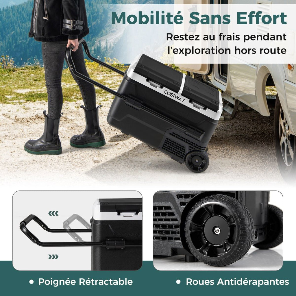 Glacière électrique Portable Double Zone 40L Réfrigérateur de Voiture 12 V à Compresseur -20°C?~?20°C 12/24V CC et 100-240V CA Noir