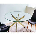 HomeRoots 54 Clear and Gold Glass and Metal Cross Leg Base Round Top Dining Table