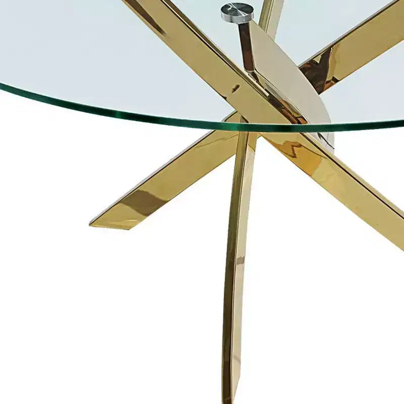 HomeRoots 54 Clear and Gold Glass and Metal Cross Leg Base Round Top Dining Table
