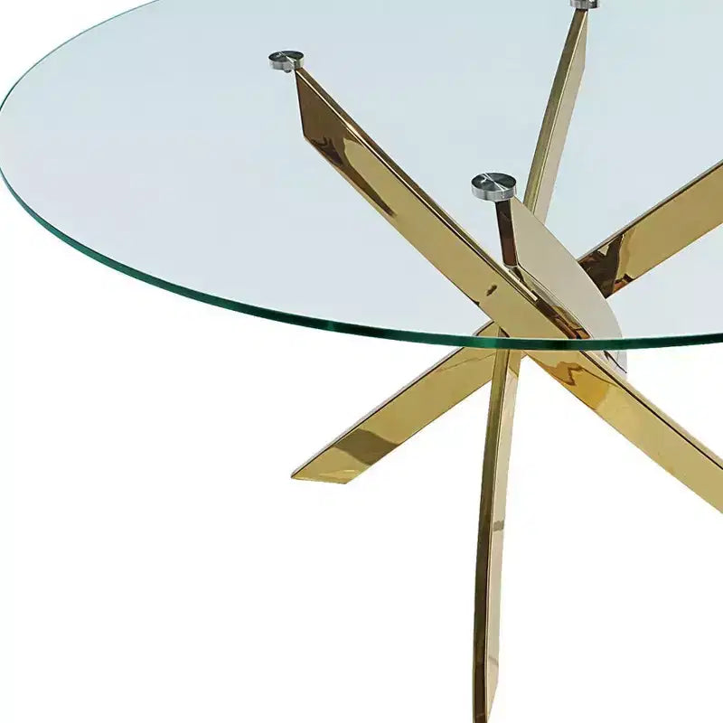 HomeRoots 54 Clear and Gold Glass and Metal Cross Leg Base Round Top Dining Table