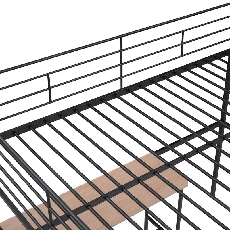 High Full Size Loft Bed with Stairs, Metal Loft Bed with Desk, Full Loft Bed Frame with Lateral Storage Ladder