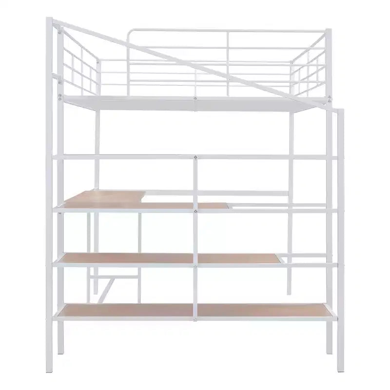 High Full Size Loft Bed with Stairs, Metal Loft Bed with Desk, Full Loft Bed Frame with Lateral Storage Ladder