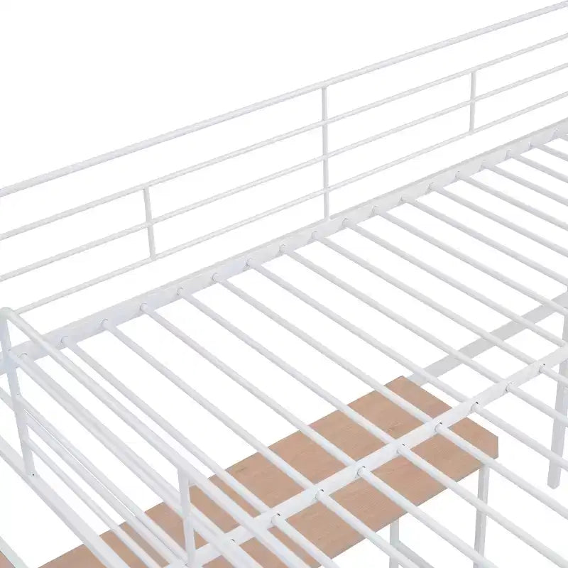 High Full Size Loft Bed with Stairs, Metal Loft Bed with Desk, Full Loft Bed Frame with Lateral Storage Ladder