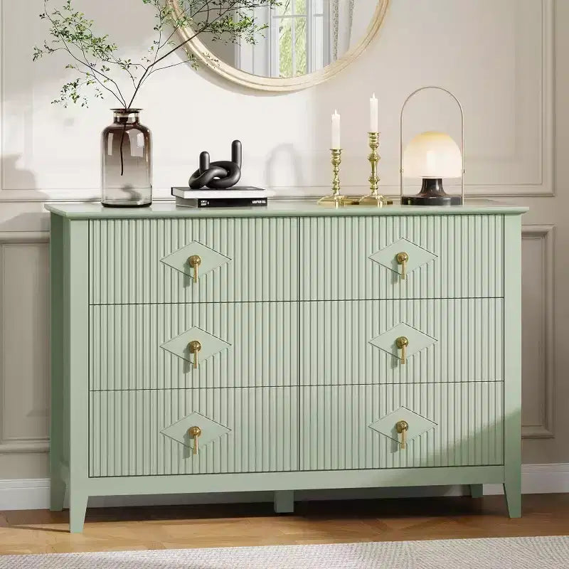 47.2 Fluted 6-Drawer Dresser - Modern Wood Storage for Bedroom & Living Room