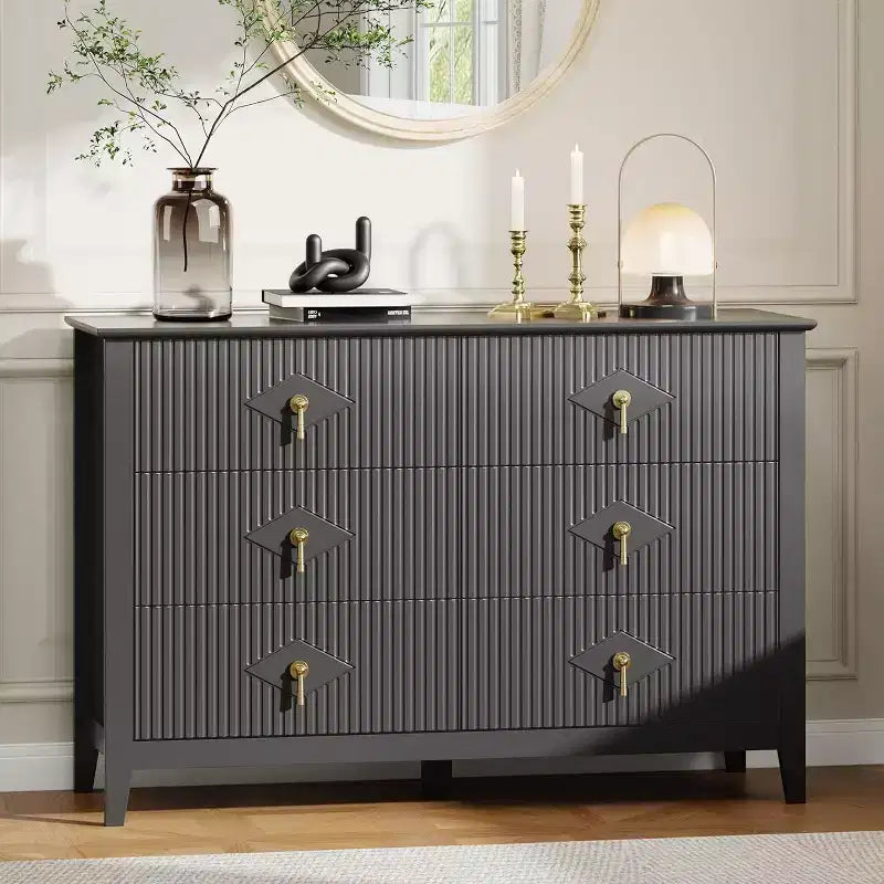 47.2 Fluted 6-Drawer Dresser - Modern Wood Storage for Bedroom & Living Room