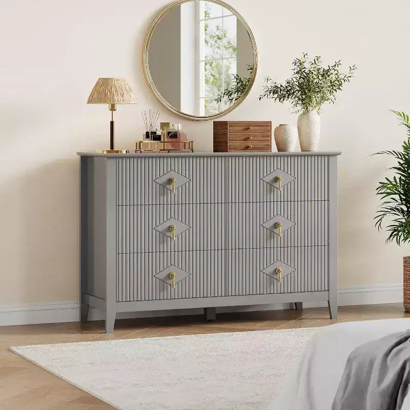 47.2 Fluted 6-Drawer Dresser - Modern Wood Storage for Bedroom & Living Room
