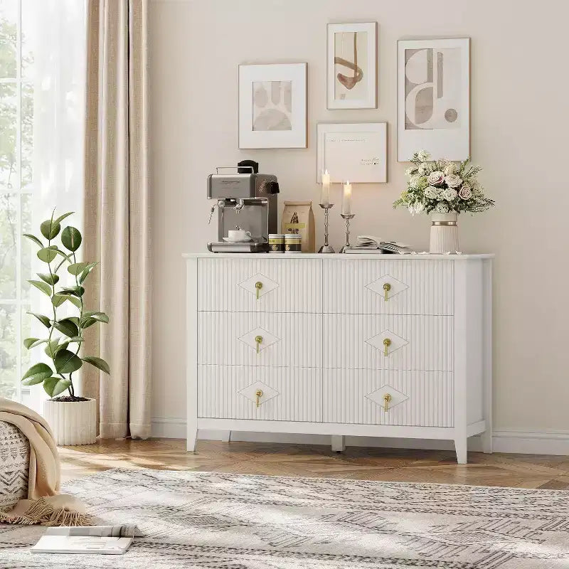 47.2 Fluted 6-Drawer Dresser - Modern Wood Storage for Bedroom & Living Room