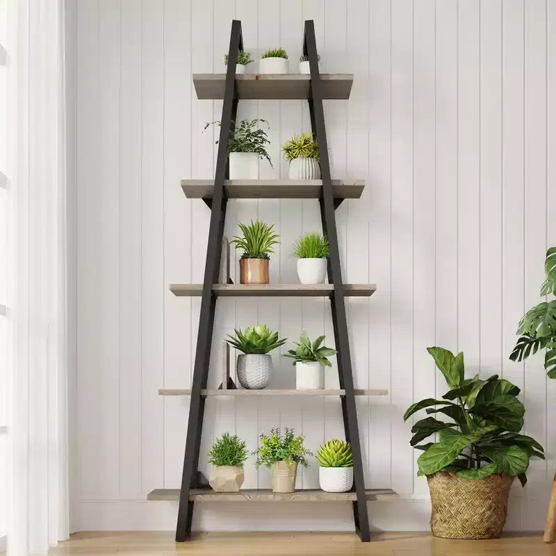 5 Tier Bookshelf, Tall Bookcase Shelf, Industrial Ladder Bookshelf, Open Standing Display Shelves for Bedroom, Living Room and Office