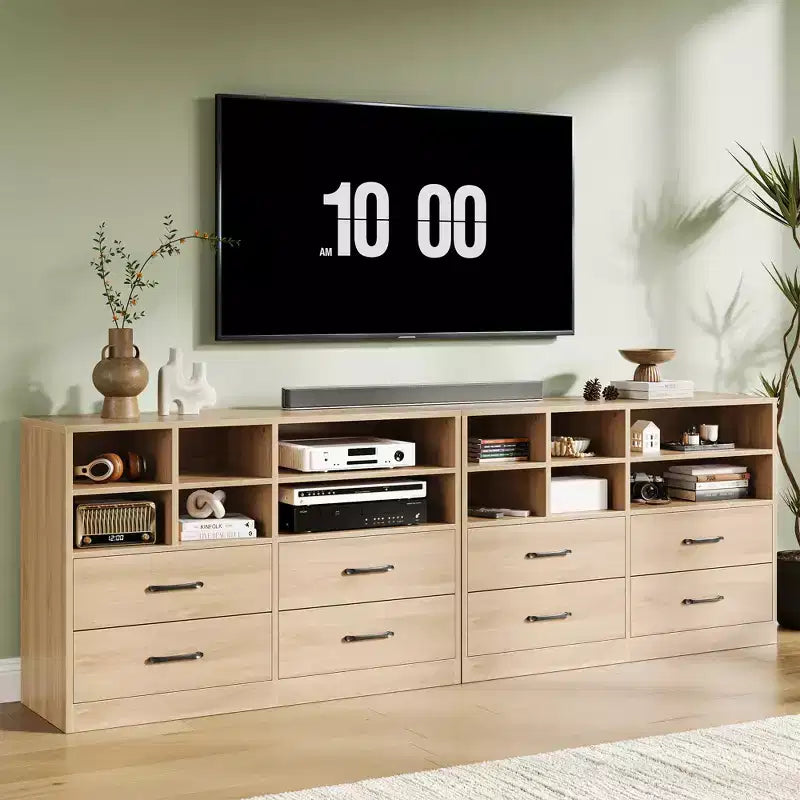 4 Drawers Dresser with 6 Open Cubbies, Adjustable Shelves, for Living Room,yModern Chest of Drawers