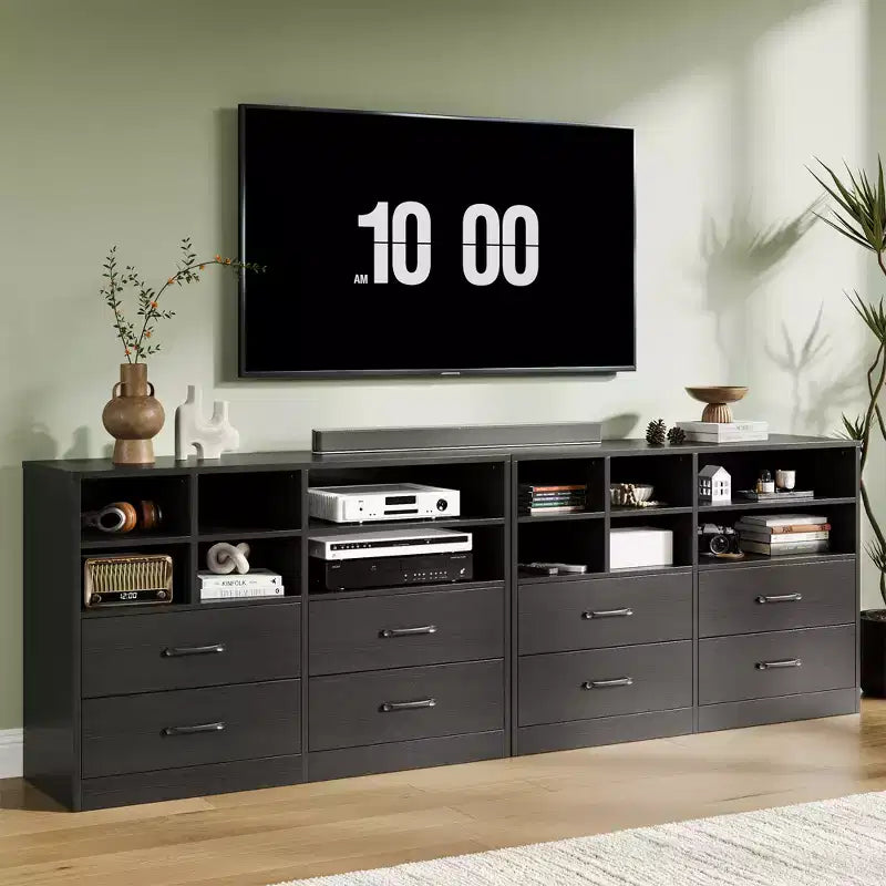 4 Drawers Dresser with 6 Open Cubbies, Adjustable Shelves, for Living Room,yModern Chest of Drawers