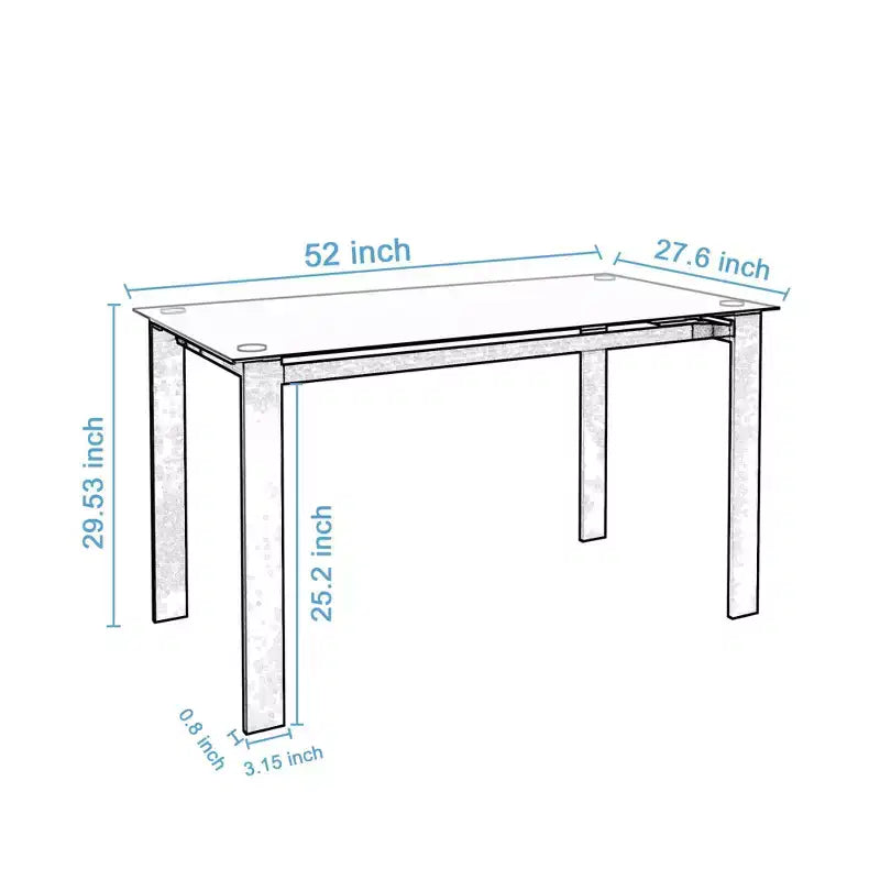 Okak 52IN Modern Dining Table with Glass Tabletop, Multifunction Kitchen Table, Dining Room Table for Living Room, Kitchen, Black