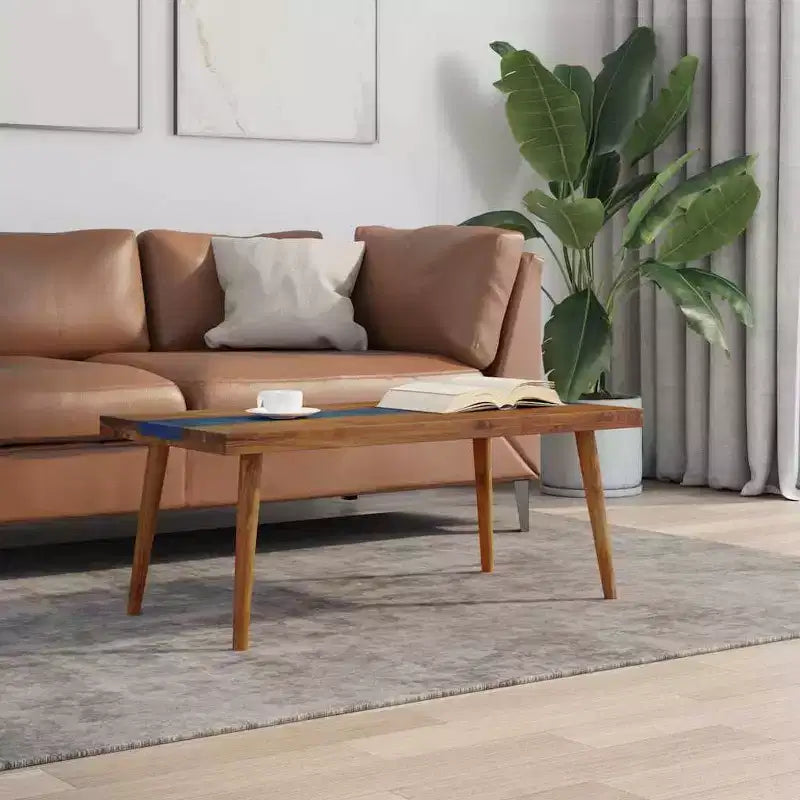 vidaXL Rectangular Coffee Table, Handmade, Solid Teak Wood, 39.4''x19.7''x15.8'', Brown and Blue