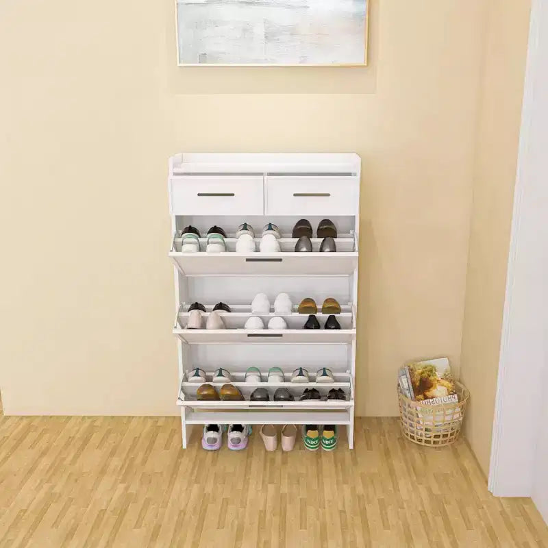 Metal Entryway Shoe Bench Rack w/ Storage Shelf - Mudroom & Foyer Organization for 12 Pairs