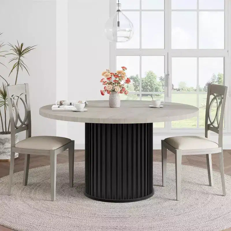 COZONY 47 Round Dining Table for 4-6, Farmhouse Kitchen Table with Sturdy Waveform Metal Pedestal Base, Ideal for Dining Room & Kitchen