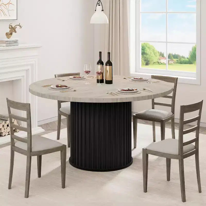COZONY 47 Round Dining Table for 4-6, Farmhouse Kitchen Table with Sturdy Waveform Metal Pedestal Base, Ideal for Dining Room & Kitchen