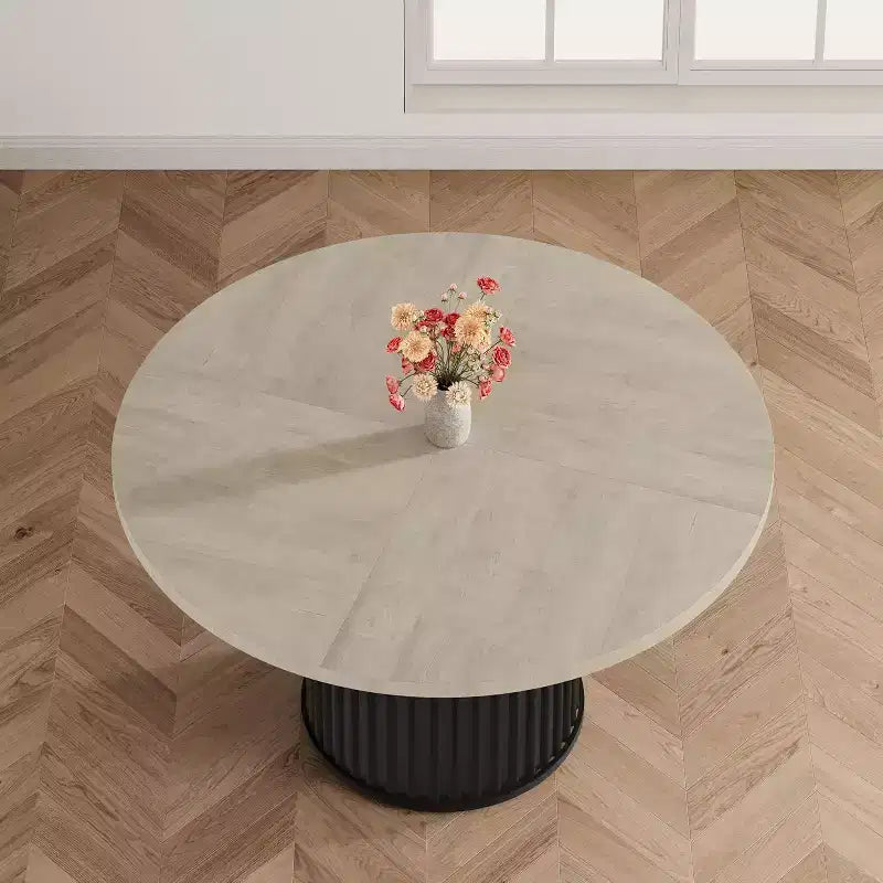 COZONY 47 Round Dining Table for 4-6, Farmhouse Kitchen Table with Sturdy Waveform Metal Pedestal Base, Ideal for Dining Room & Kitchen