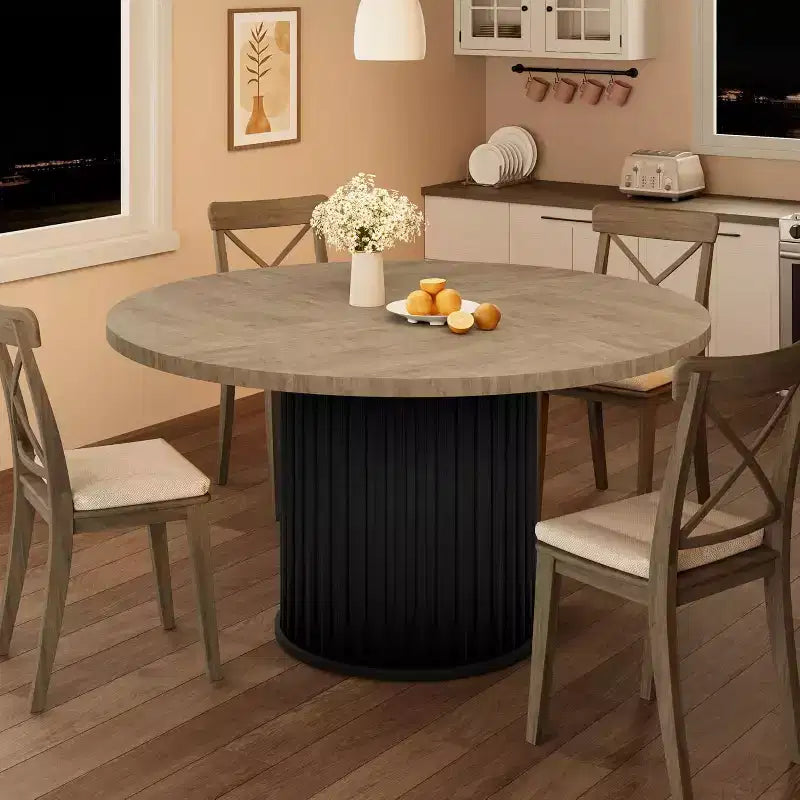 COZONY 47 Round Dining Table for 4-6, Farmhouse Kitchen Table with Sturdy Waveform Metal Pedestal Base, Ideal for Dining Room & Kitchen