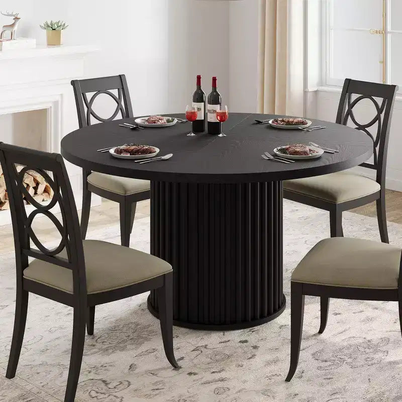 COZONY 47 Round Dining Table for 4-6, Farmhouse Kitchen Table with Sturdy Waveform Metal Pedestal Base, Ideal for Dining Room & Kitchen