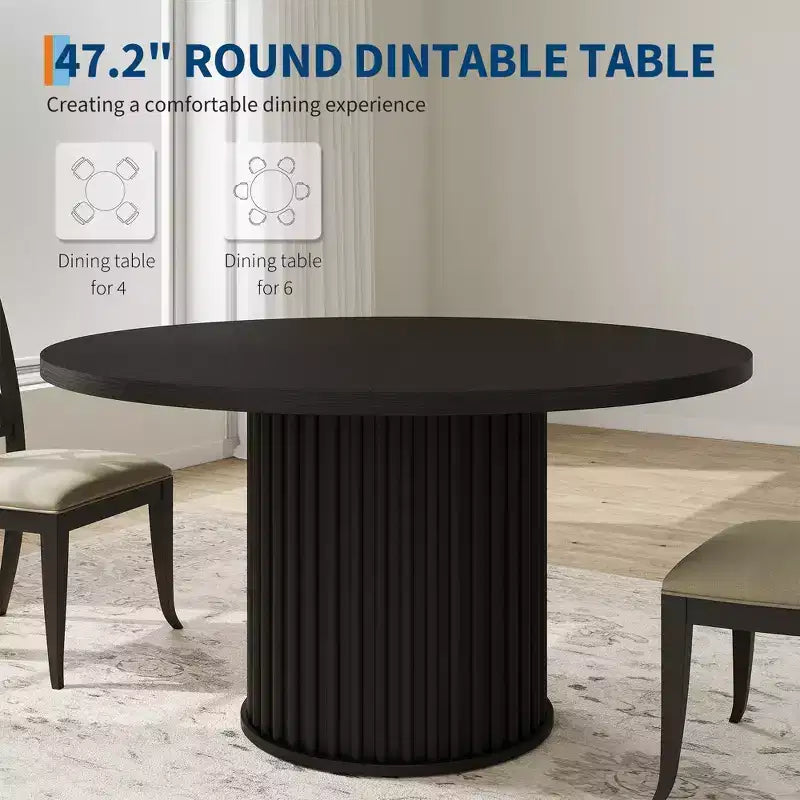 COZONY 47 Round Dining Table for 4-6, Farmhouse Kitchen Table with Sturdy Waveform Metal Pedestal Base, Ideal for Dining Room & Kitchen