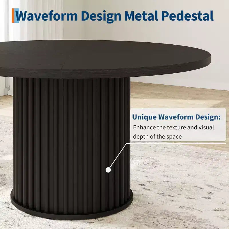 COZONY 47 Round Dining Table for 4-6, Farmhouse Kitchen Table with Sturdy Waveform Metal Pedestal Base, Ideal for Dining Room & Kitchen