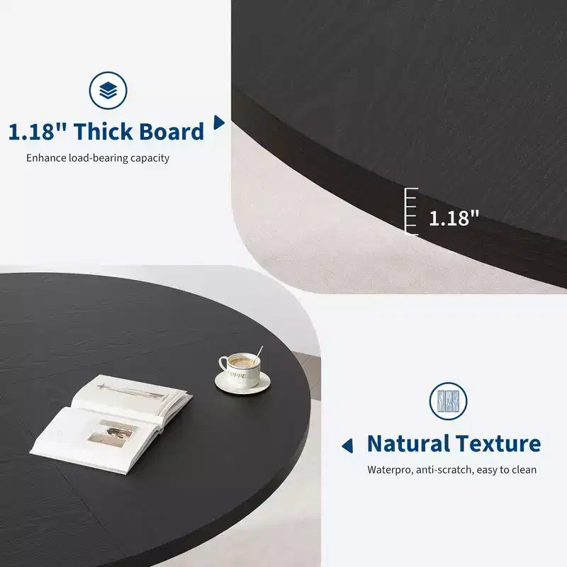 COZONY 47 Round Dining Table for 4-6, Farmhouse Kitchen Table with Sturdy Waveform Metal Pedestal Base, Ideal for Dining Room & Kitchen