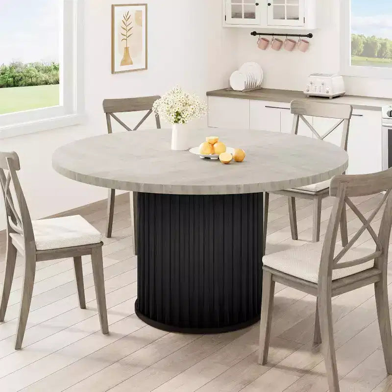 COZONY 47 Round Dining Table for 4-6, Farmhouse Kitchen Table with Sturdy Waveform Metal Pedestal Base, Ideal for Dining Room & Kitchen