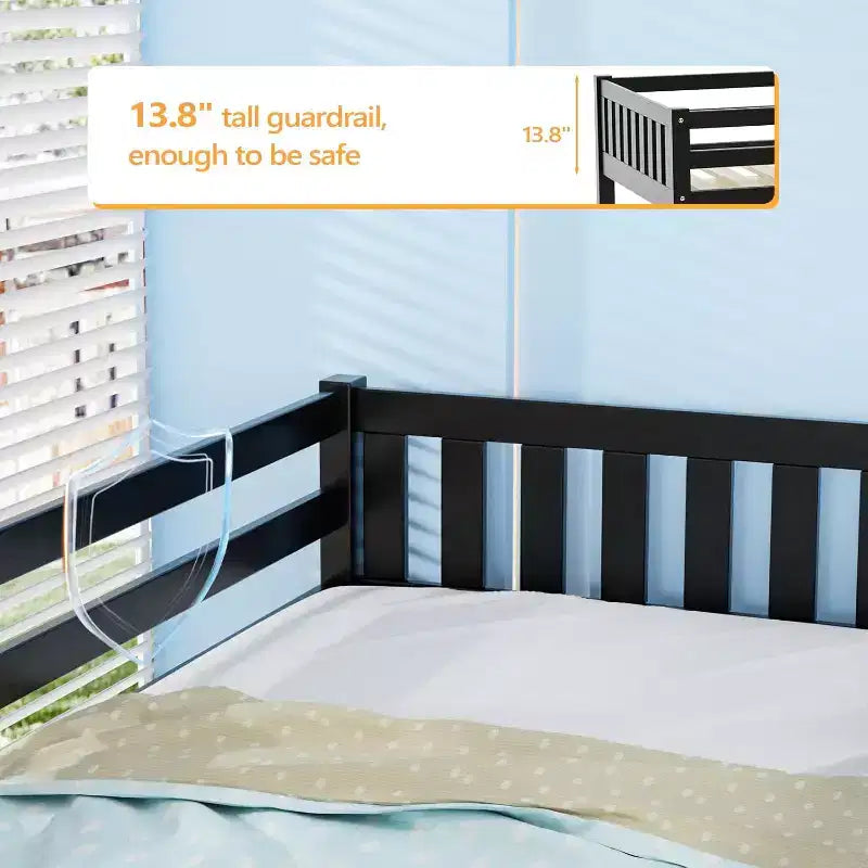 JOYMOR Twin Loft Bed Low Loft Bed Frame for Little Kids Small Room/Low Ceiling Bedrrom with Guardrail and Ladder (Black)