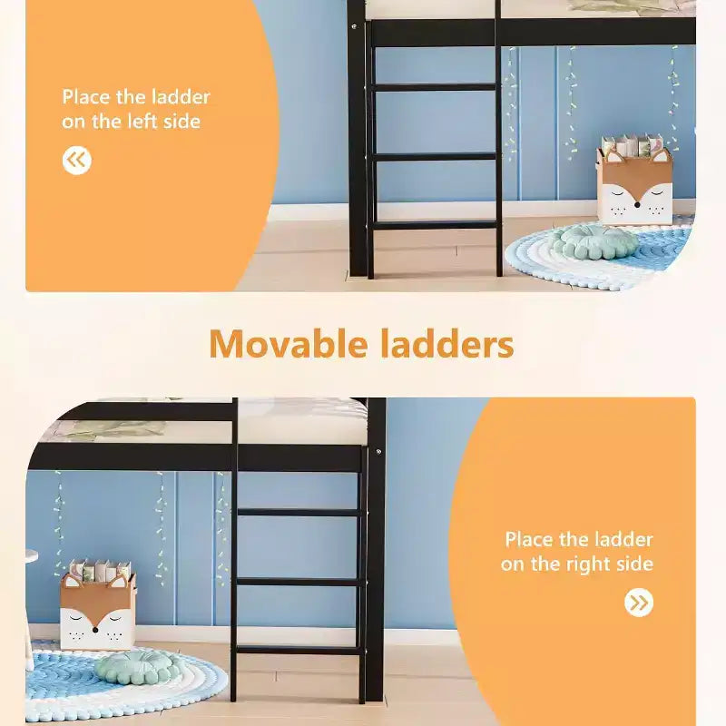 JOYMOR Twin Loft Bed Low Loft Bed Frame for Little Kids Small Room/Low Ceiling Bedrrom with Guardrail and Ladder (Black)