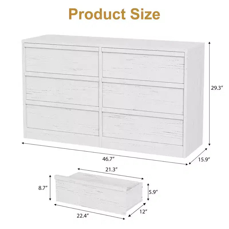 Modern double dressing table with six drawers, wooden storage cabinet, ample storage space, suitable for living rooms, nurseries and hallways.