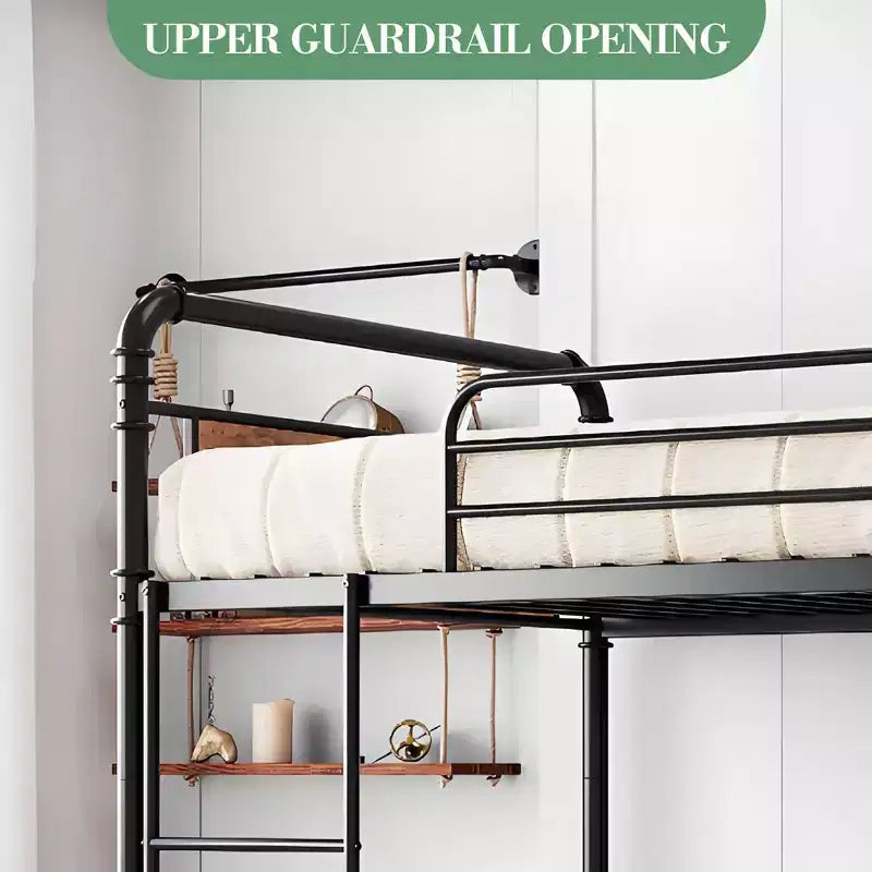 Metal bunk bed, convertible into two single bed frames, heavy-duty industrial bunk bed with safety rails, for back-to-school sales, bunk bed.