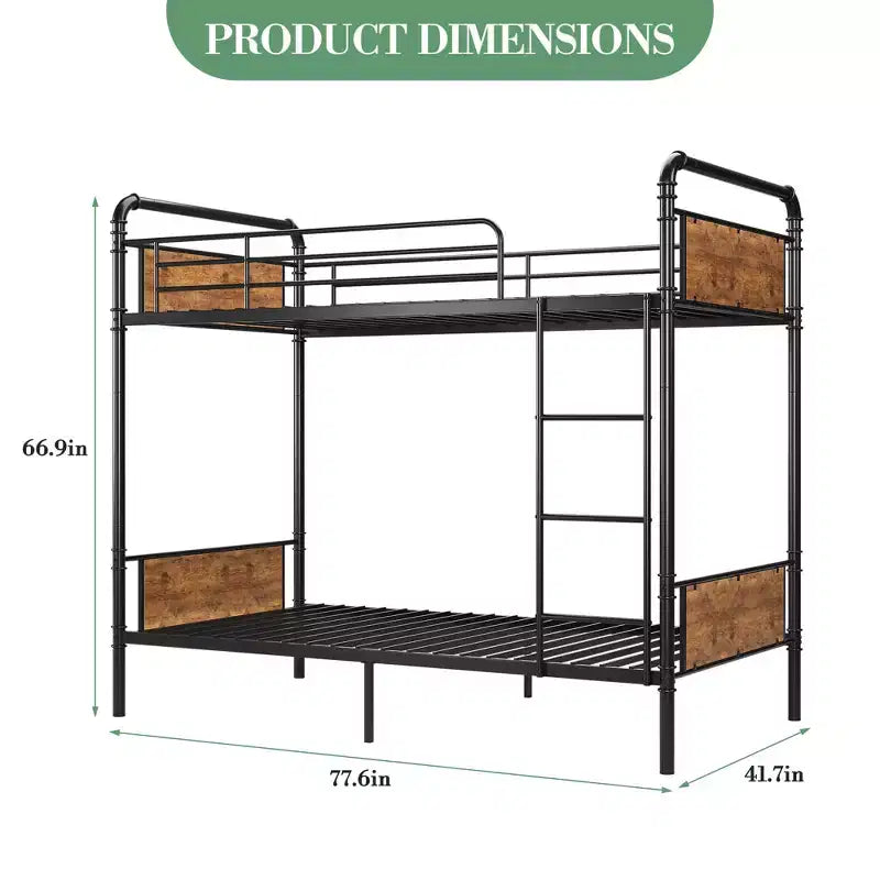 Metal bunk bed, convertible into two single bed frames, heavy-duty industrial bunk bed with safety rails, for back-to-school sales, bunk bed.