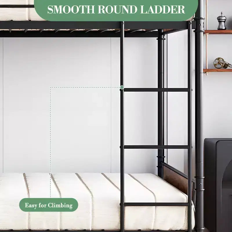 Metal bunk bed, convertible into two single bed frames, heavy-duty industrial bunk bed with safety rails, for back-to-school sales, bunk bed.