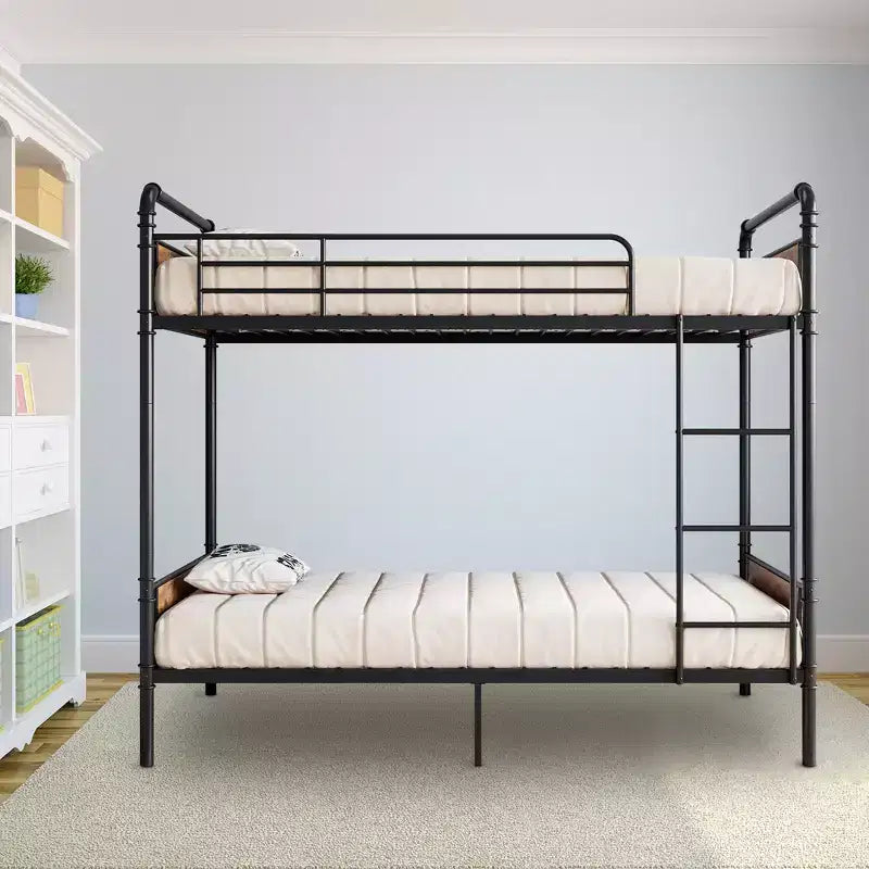 Metal bunk bed, convertible into two single bed frames, heavy-duty industrial bunk bed with safety rails, for back-to-school sales, bunk bed.
