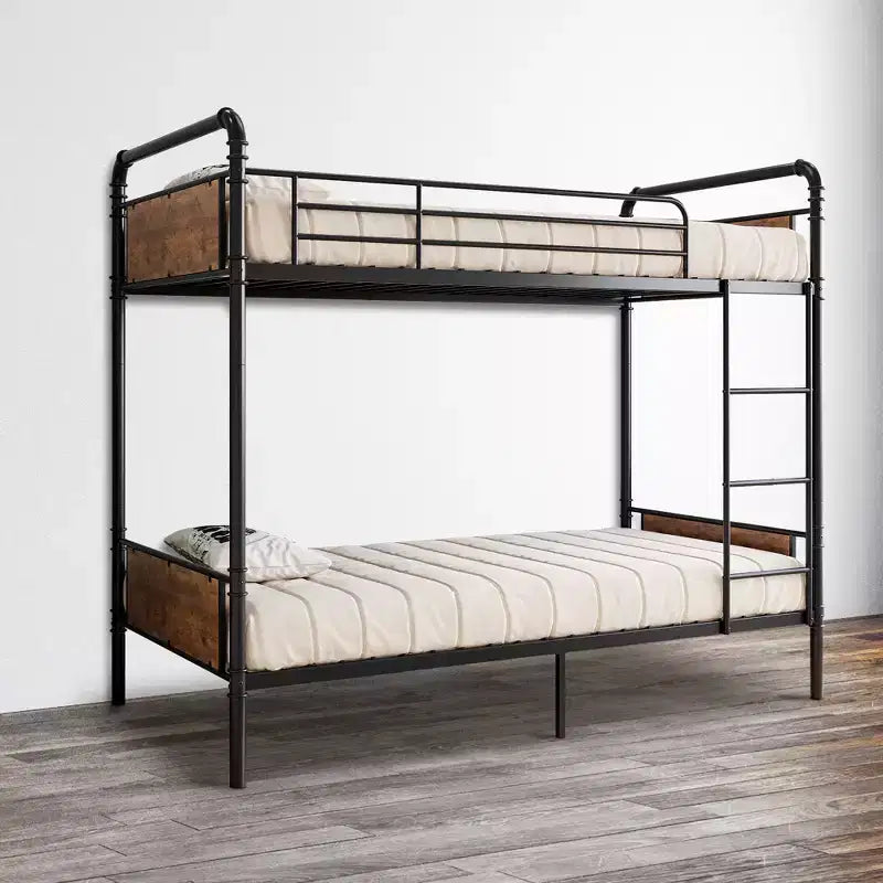 Metal bunk bed, convertible into two single bed frames, heavy-duty industrial bunk bed with safety rails, for back-to-school sales, bunk bed.