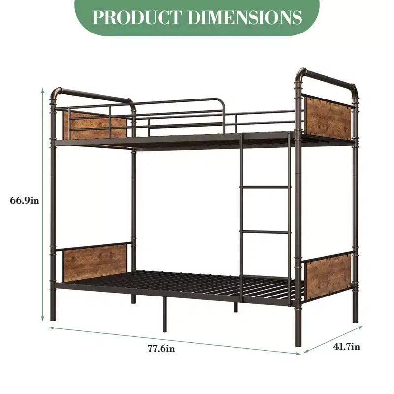 Metal bunk bed, convertible into two single bed frames, heavy-duty industrial bunk bed with safety rails, for back-to-school sales, bunk bed.