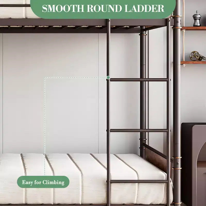 Metal bunk bed, convertible into two single bed frames, heavy-duty industrial bunk bed with safety rails, for back-to-school sales, bunk bed.
