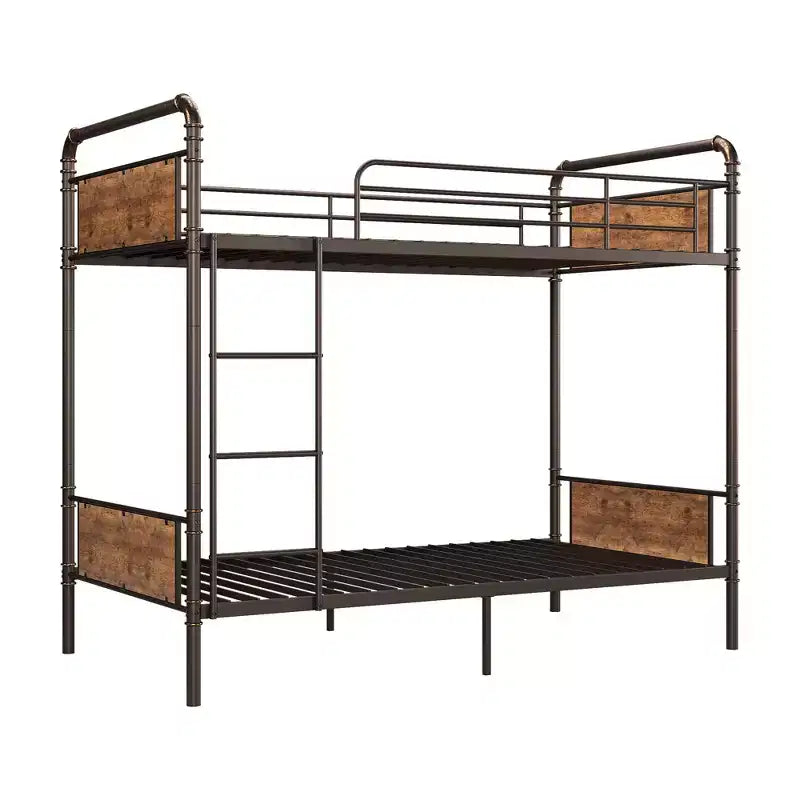 Metal bunk bed, convertible into two single bed frames, heavy-duty industrial bunk bed with safety rails, for back-to-school sales, bunk bed.