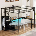 Zevemomo Full Size Loft Bed with L-Shaped Desk, Metal Loft Bed Frame,Wardrobe and Storage Stairs, Space Saving, Black