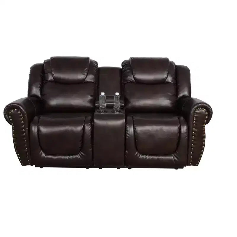 MAYEERTY Reclining Loveseat, 2-Seat Breathable Leather Recliner with Storage Bucket & Cup Holders for Living Room, Espresso