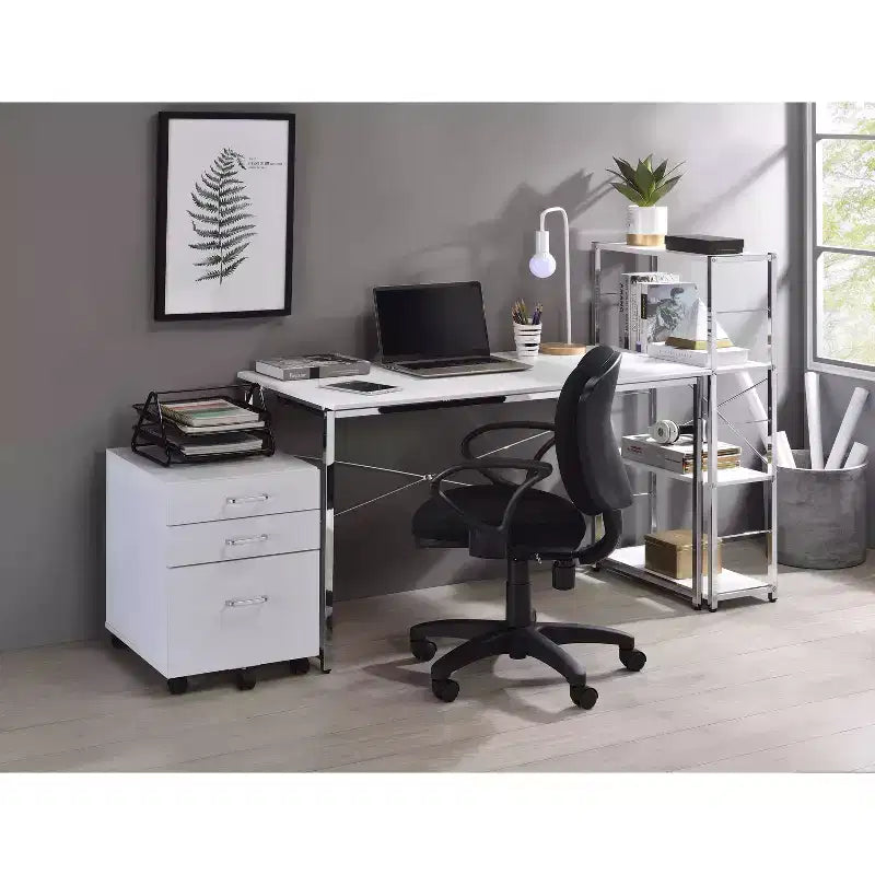 Okak 47IN Modern Standing Desk with Chrome Metal Frame, Office Desk with Reinforced Design, Computer Desk for Living Room, Office