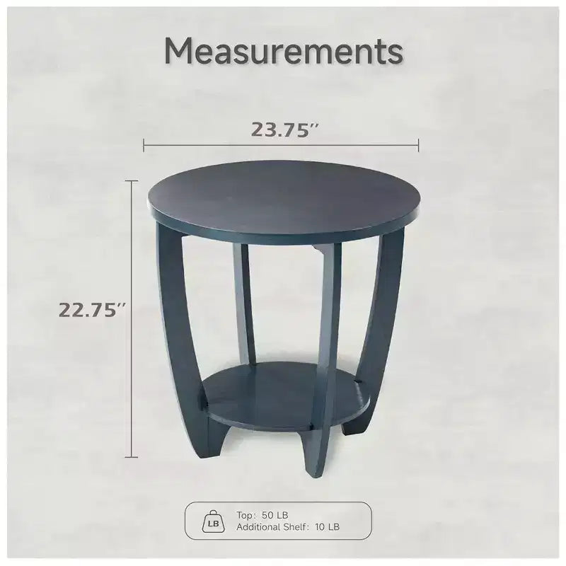 COZAYH Round End Table with Storage Shelf for Living Room or Bedroom, Blue