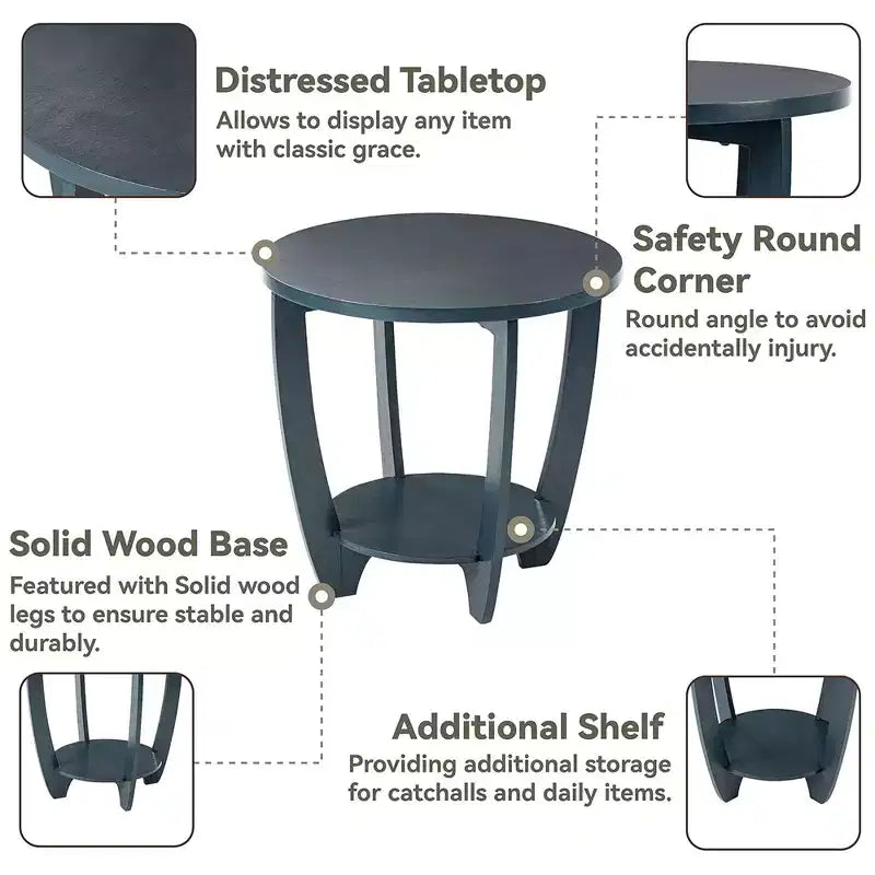 COZAYH Round End Table with Storage Shelf for Living Room or Bedroom, Blue