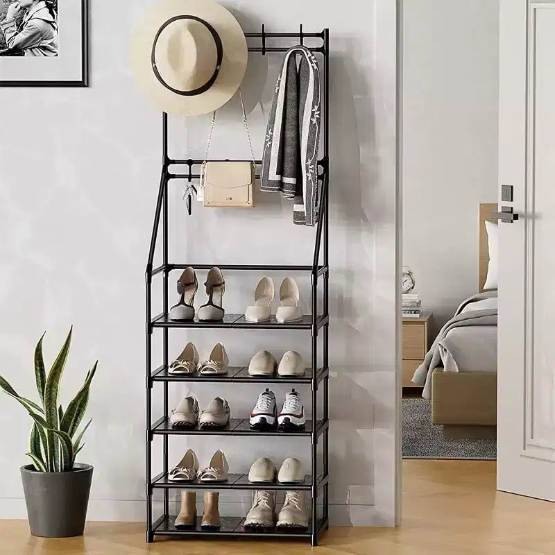 5-Tier Shoe Rack Shoe Storage for Entryway,Narrow Shoe Rack,Coat and Shoe Rack with 8 Hooks