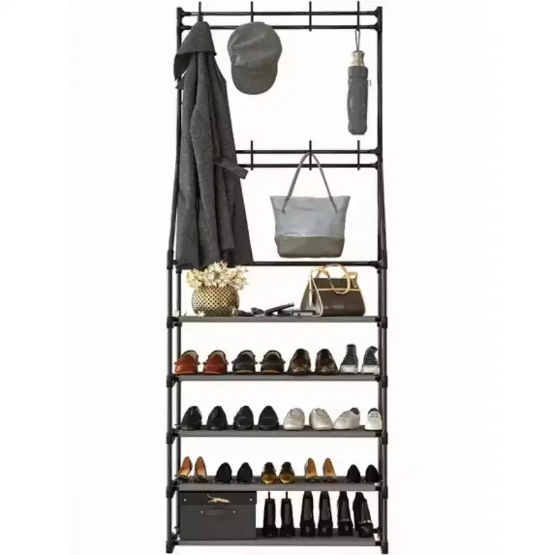5-Tier Shoe Rack Shoe Storage for Entryway,Narrow Shoe Rack,Coat and Shoe Rack with 8 Hooks