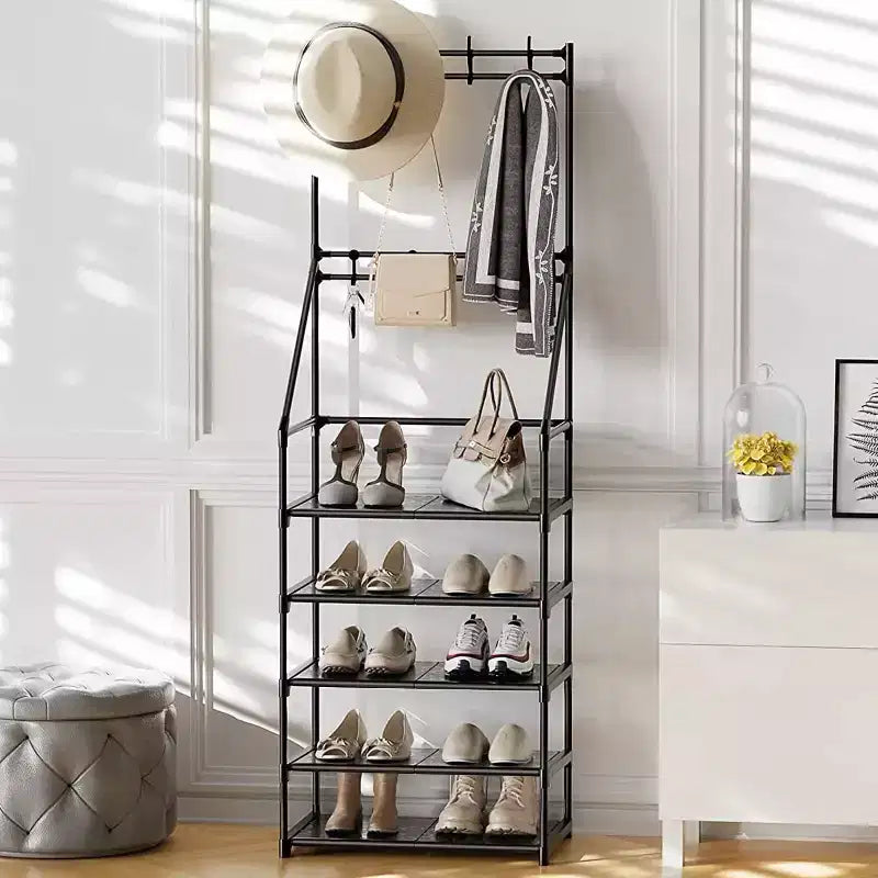 5-Tier Shoe Rack Shoe Storage for Entryway,Narrow Shoe Rack,Coat and Shoe Rack with 8 Hooks