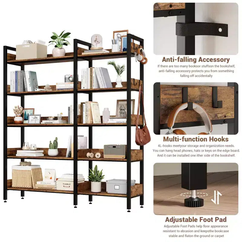 5-Tier Corner Bookshelf, Convertible L-Shaped Storage Shelf, Modern Industrial Bookcase for Home Office, Living Room, and Display Storage Solution