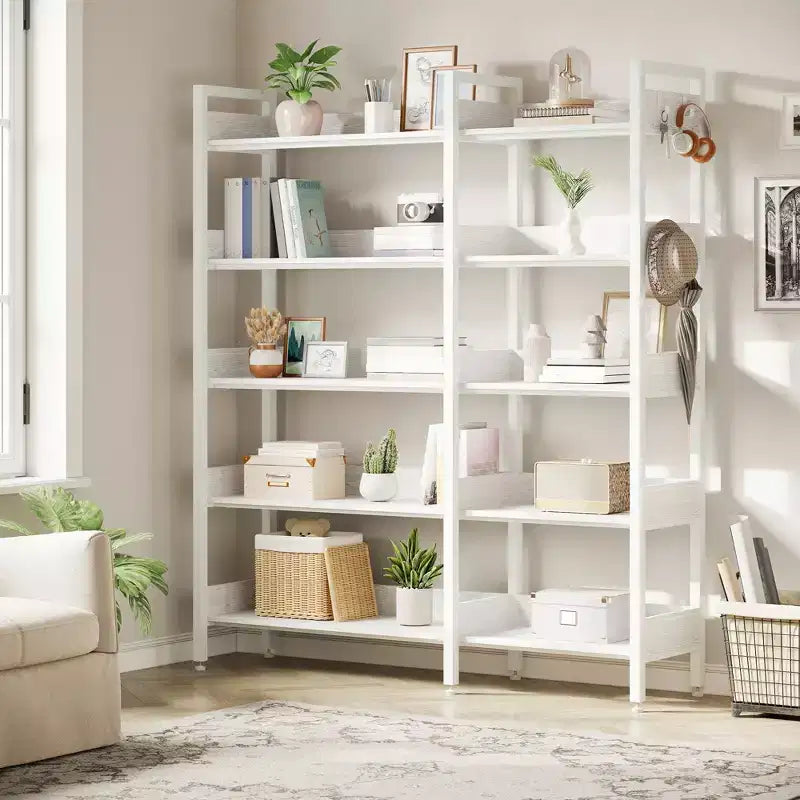 5-Tier Corner Bookshelf, Convertible L-Shaped Storage Shelf, Modern Industrial Bookcase for Home Office, Living Room, and Display Storage Solution