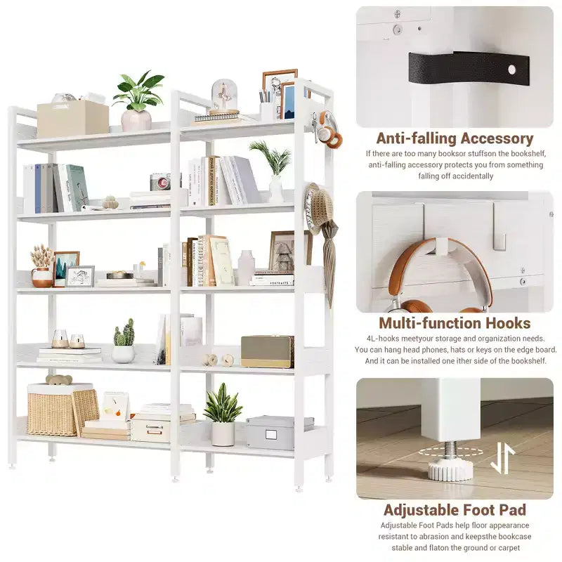 5-Tier Corner Bookshelf, Convertible L-Shaped Storage Shelf, Modern Industrial Bookcase for Home Office, Living Room, and Display Storage Solution